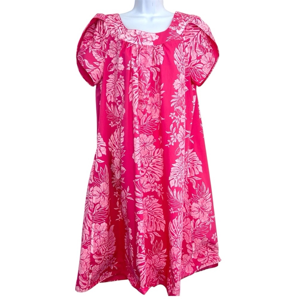 Royal Creations Vintage Pink Floral Muumuu Midi Dress Size XL Hawaii Resortwear